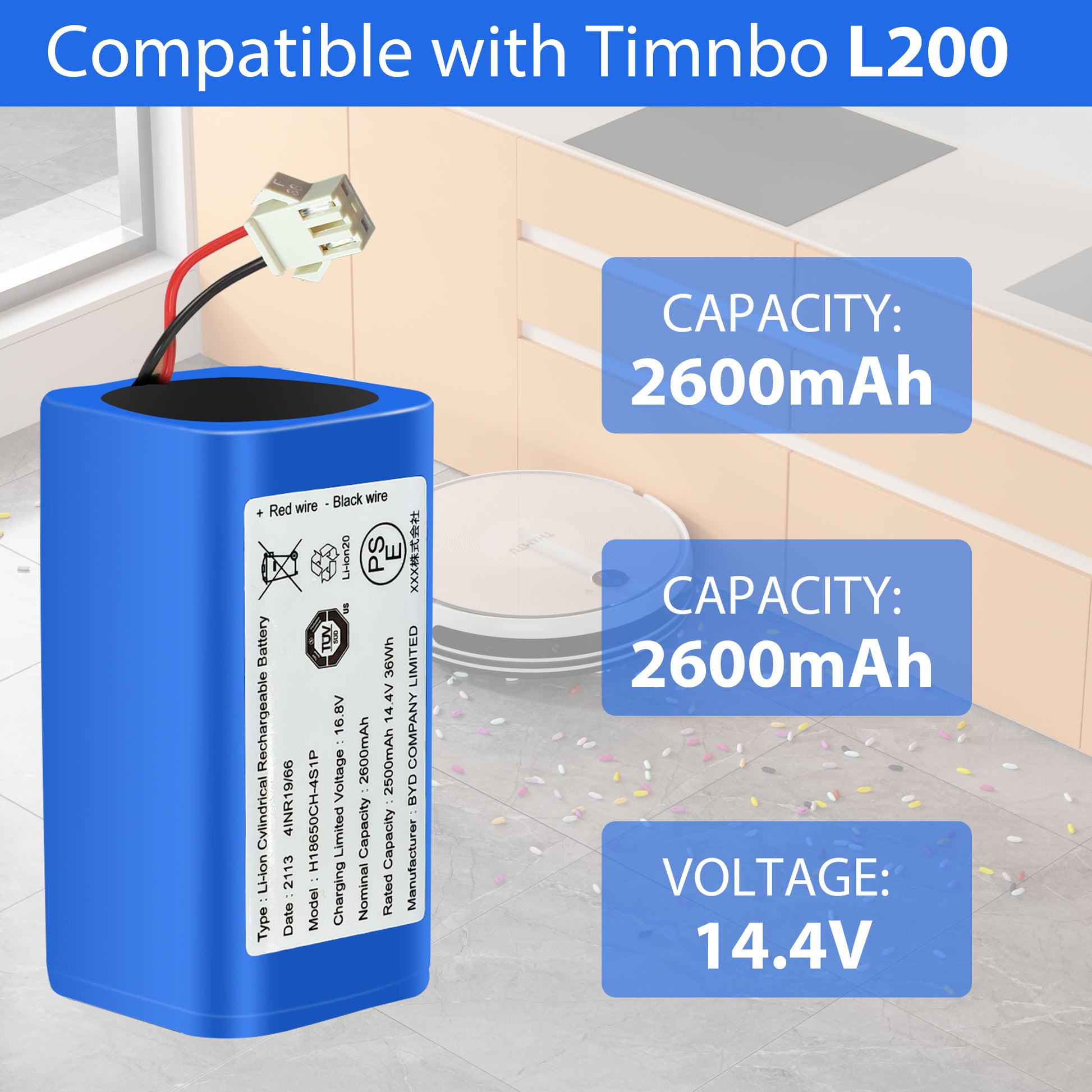 Replacement Battery Compatible with TIMNBO L200 14.4V 2600mAh TIMNBO